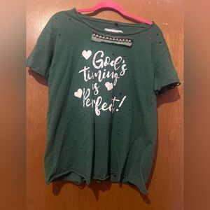 "God's timing is perfect" tattered tee by the brand A Rare Bird